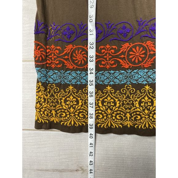 Johnny Was Dress Womens S Brown Cotton Floral Boho Embroidered On/Off Shoulder - Picture 6 of 9
